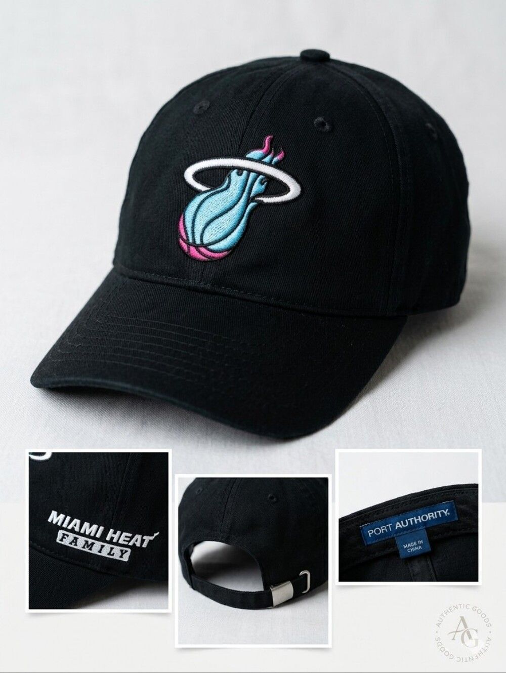 Miami Heat "Vice" Edition Black Dad Hat Cap - Port Authority - Adjustable.